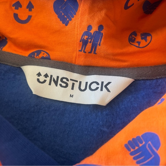 Unstuck Men's Long Sleeve Pullover Drawstring Hoodie Blue Sweatshirt Size Medium - Picture 7 of 11